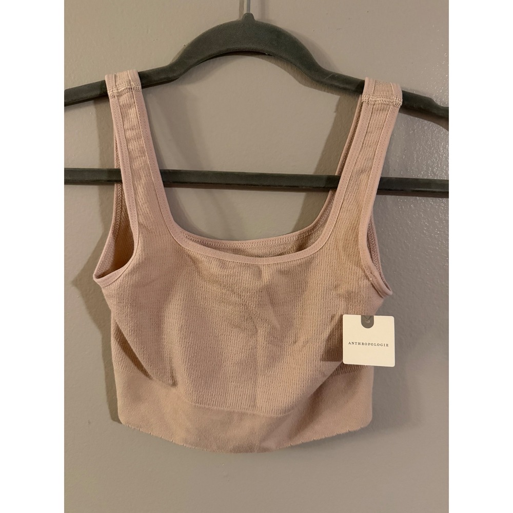 Anthropologie Seamless Rib Crop‎ Top Light Sand XXS/XS Square Neck Tank